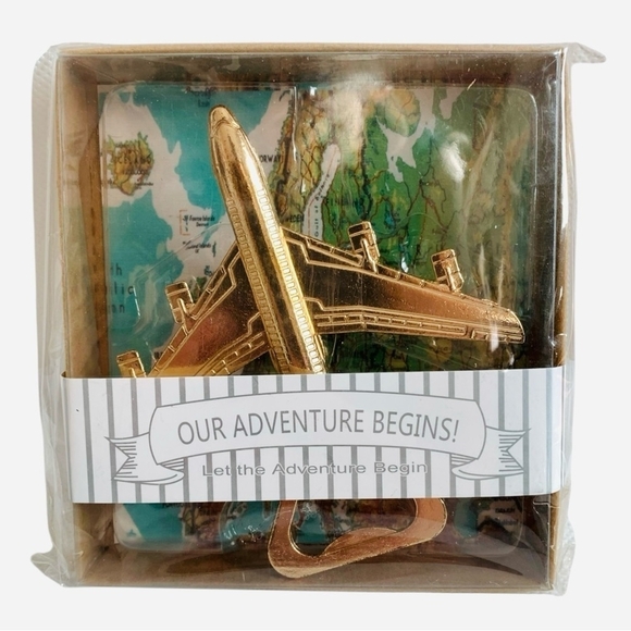 NIB Let The Adventure Begin Gold Tone Metal Airplane Bottle Opener Souvenir Gift - Picture 2 of 4